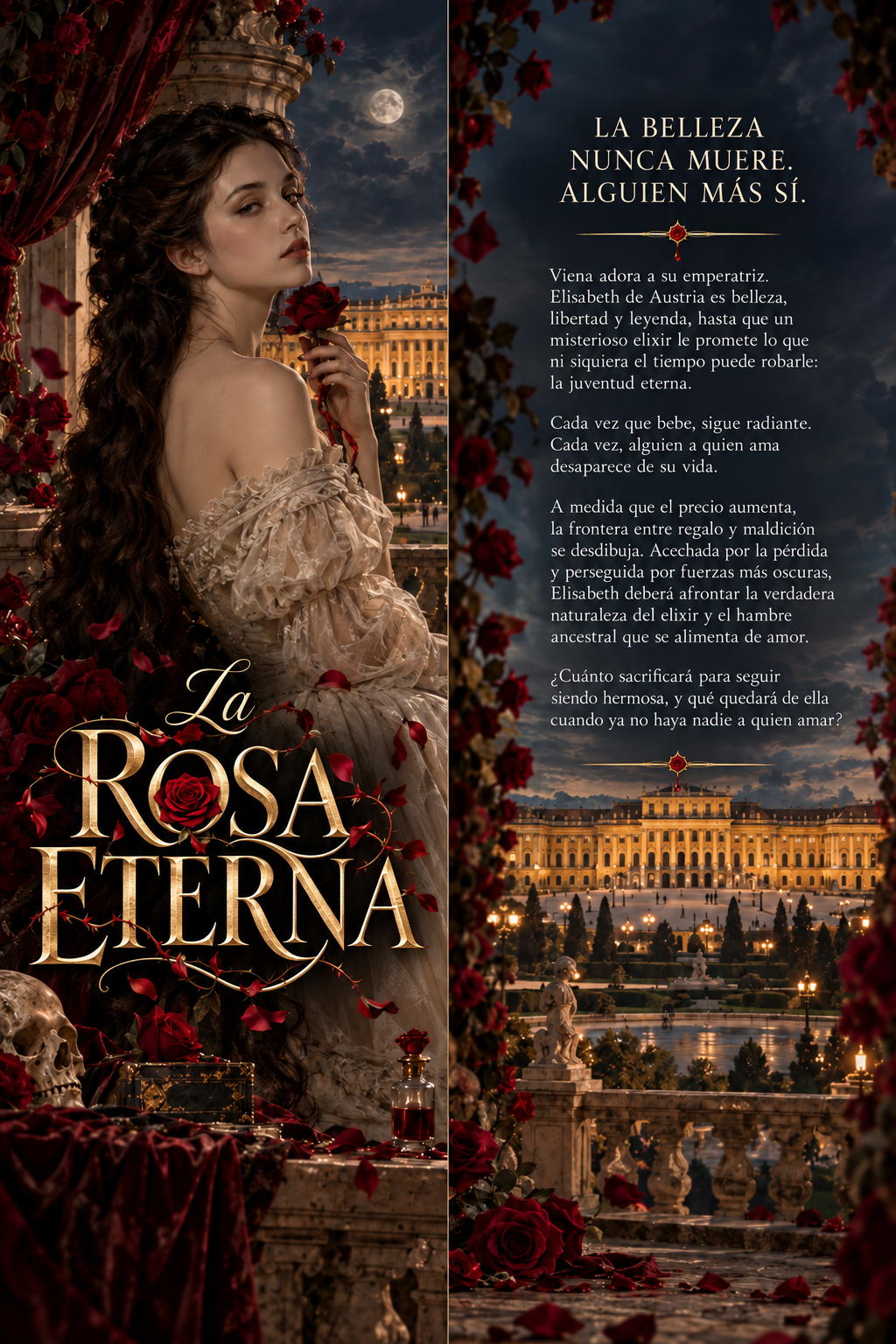 Portada y contraportada completas, con Elisabeth, el palacio de Schönbrunn y la descripción del libro en español
